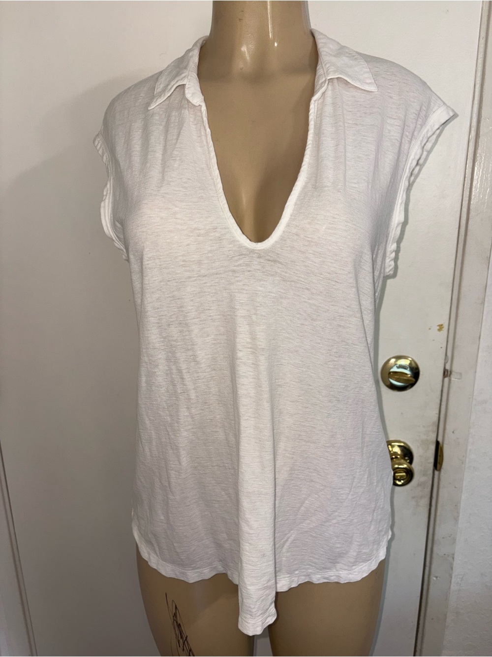 James Perse Linen-Blend Cap Sleeve Polo Shirt Size 3 Large